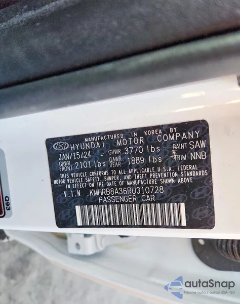 2024 Hyundai Venue Se z USA, uszkodzony, nr VIN KMHRB8A36RU310728